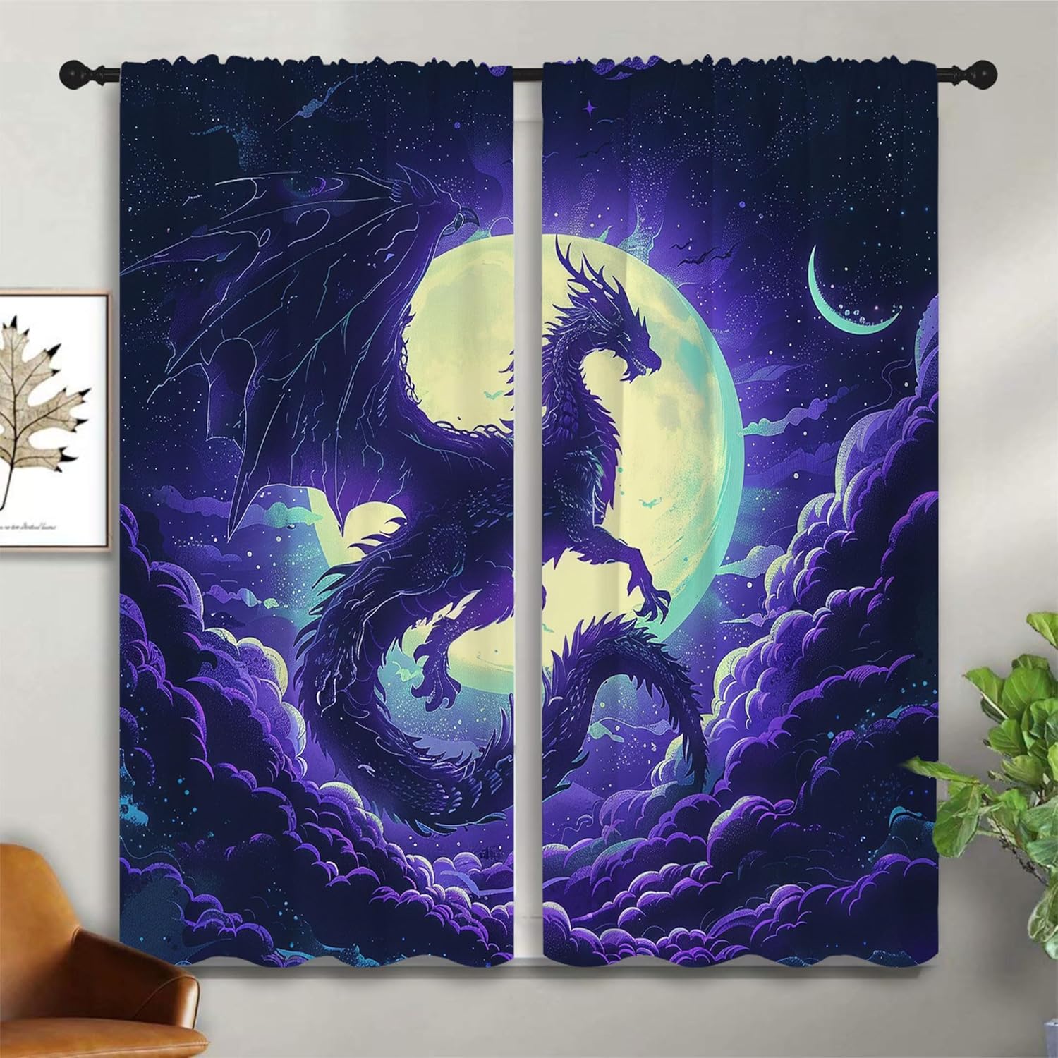 Blackout Curtain Nursery - Пурпурные плотные шторы с драконом для