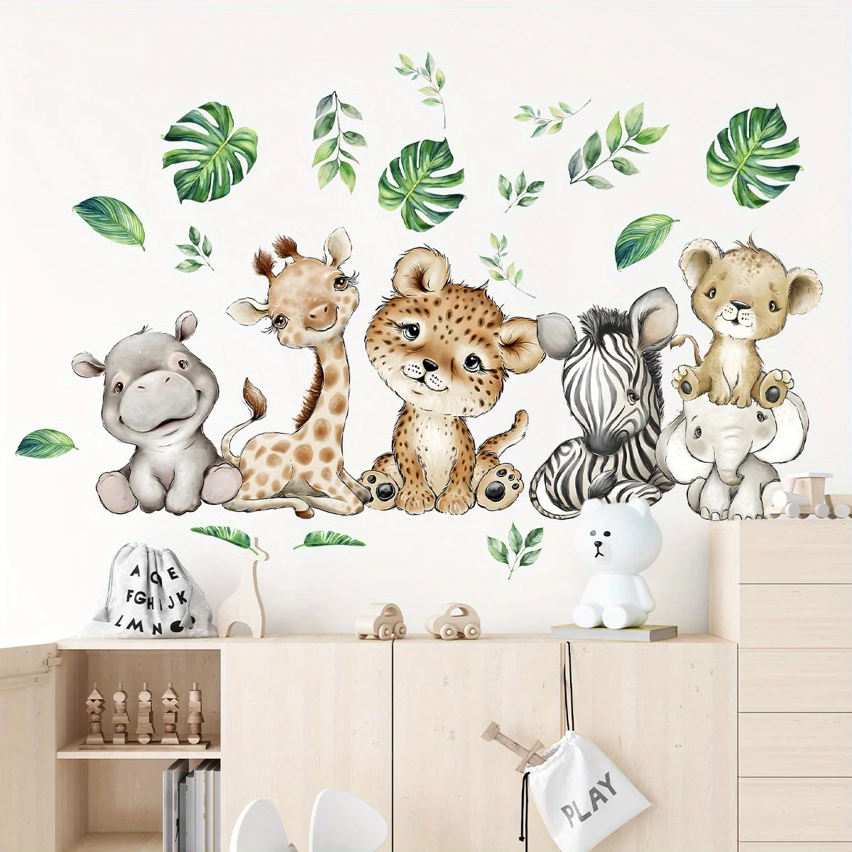 Baby Nursery Wall Decals - 1 шт., милый бегемот, тигр, слон,