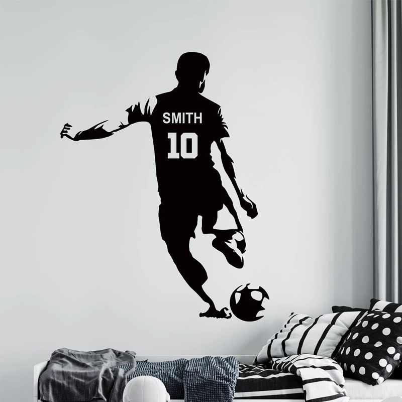 Baby Nursery Wall Decals - Персонализированный футболист, имя и номер, стикер