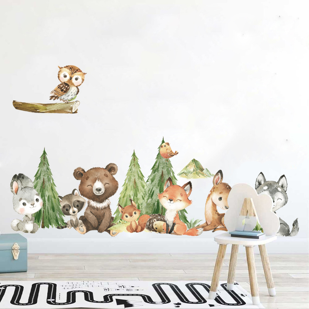 Baby Nursery Package - Мультяшная акварель, лес, животное, стикер на