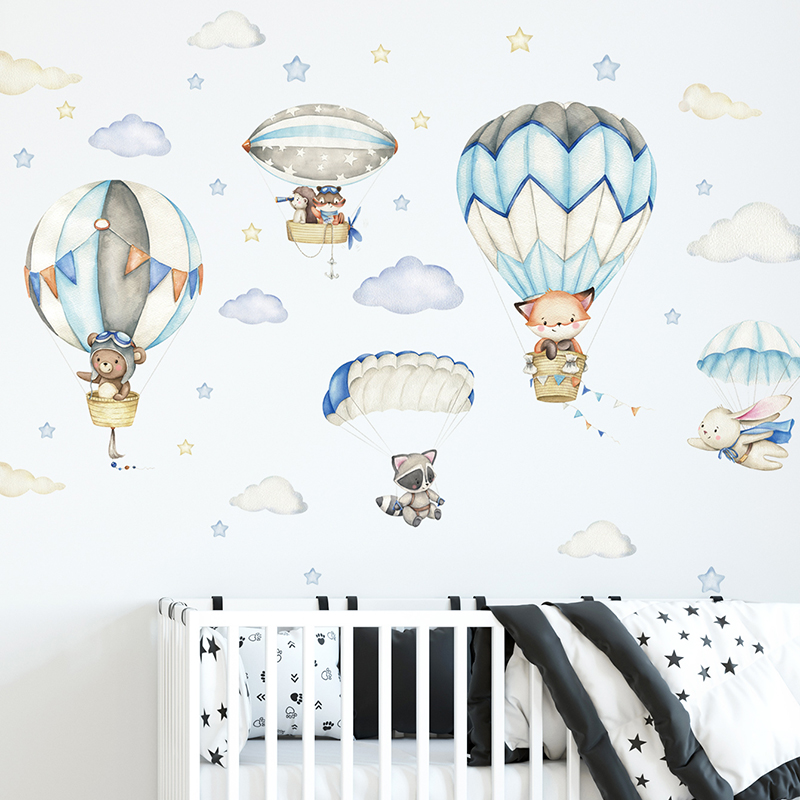 Baby Nursery Wall Decals - Мультяшные милые животные, воздушные шары, наклейки