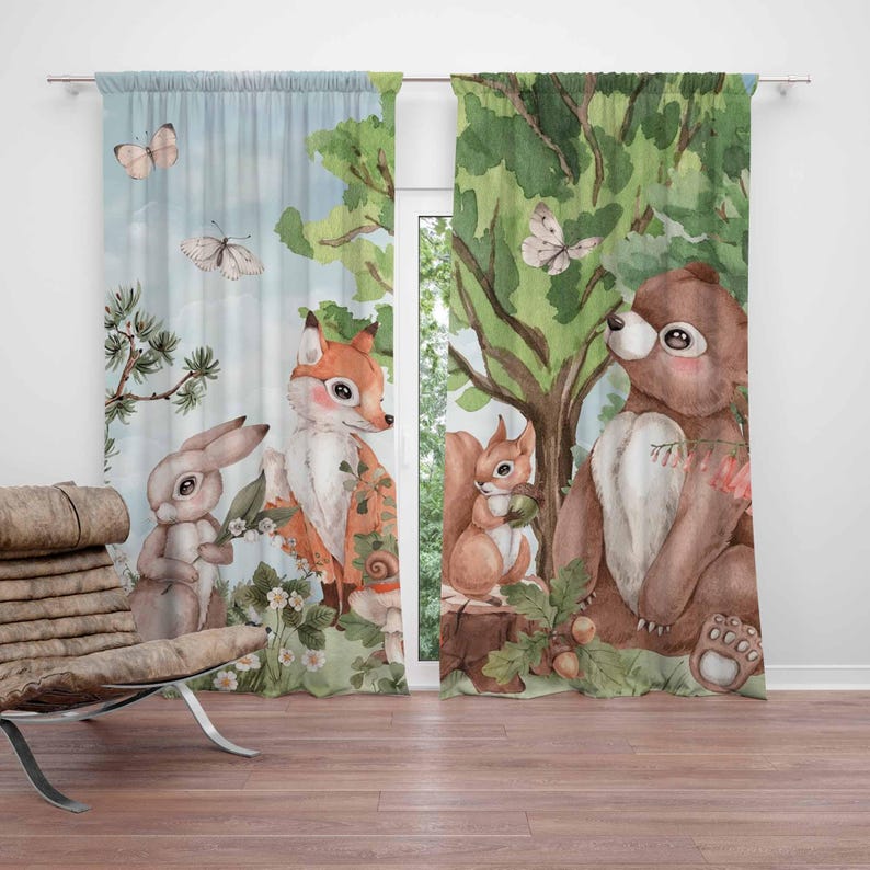 Blackout Curtain Nursery - Шторы с лесными животными, детские шторы