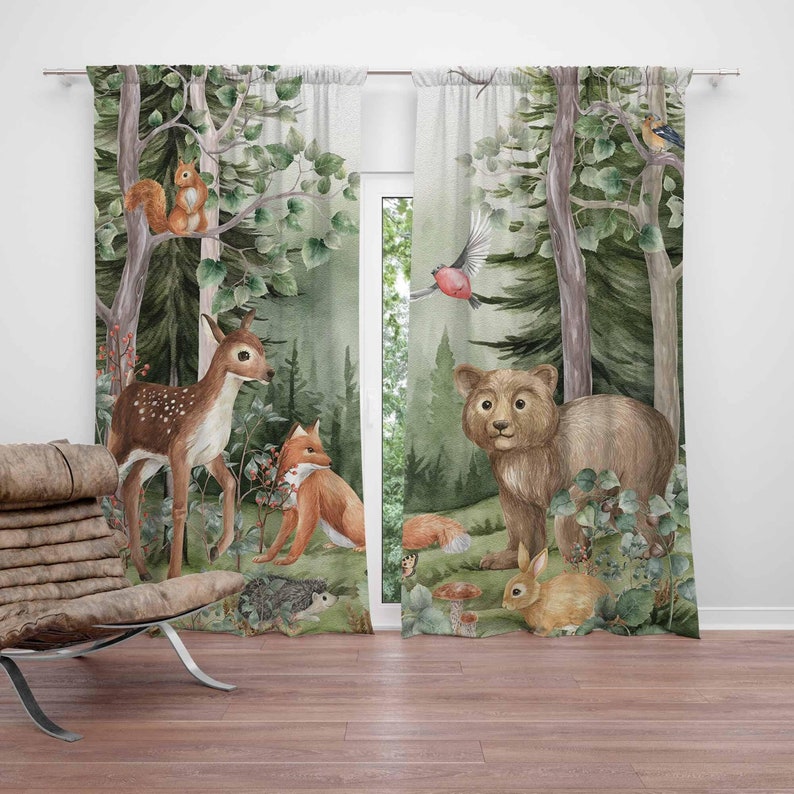 Blackout Curtain Nursery - Шторы с лесными животными, детская комната,