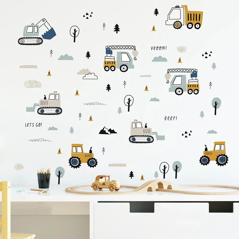 Baby Nursery Wall Decals - Ручной рисунок, милые автомобили, грузовик, наклейки
