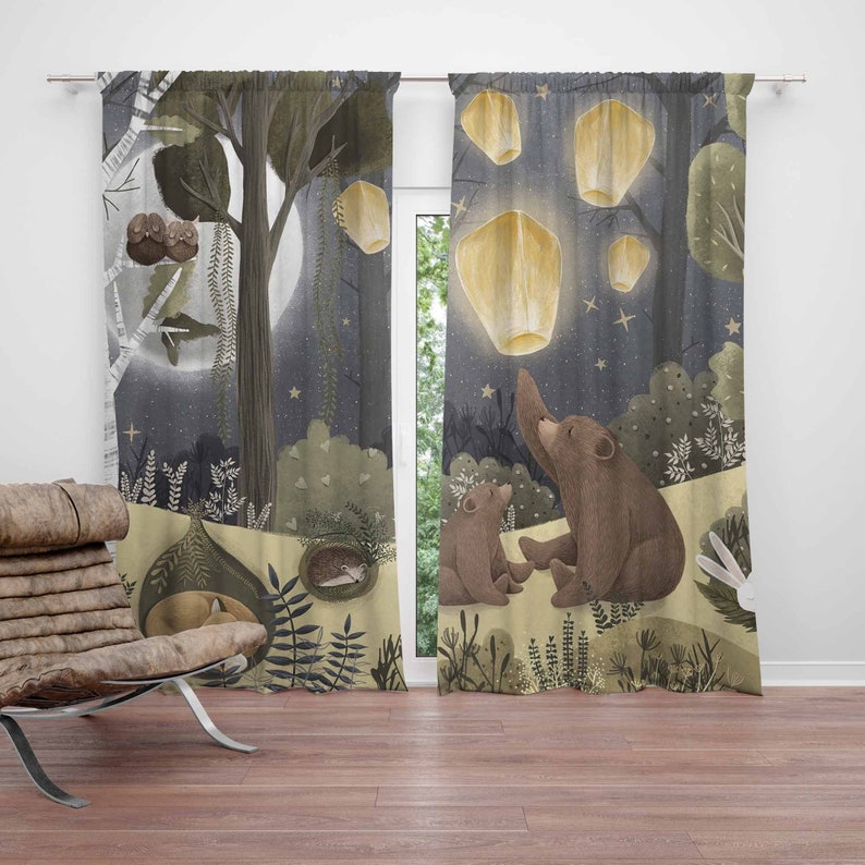 Blackout Curtain Nursery - Лесные детские шторы с изображением медведя,