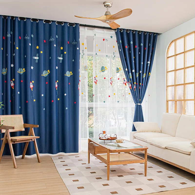 niebieski kreskówka rakieta st – обзор и цена Blackout Curtain Nursery