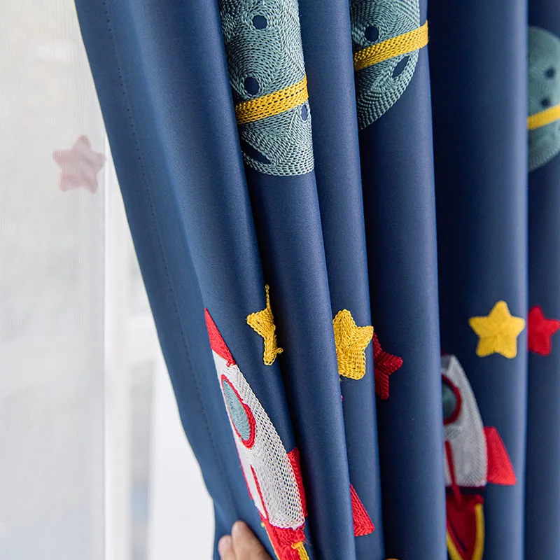niebieski kreskówka rakieta st – обзор и цена Blackout Curtain Nursery