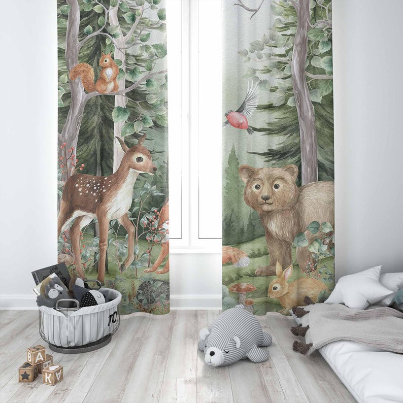 Шторы с лесными животными, дет – обзор и цена Blackout Curtain Nursery
